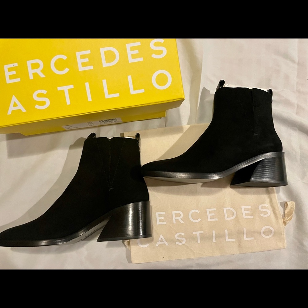 MERCEDES CASTILLO Xandra Ankle Boot, Black Suede, Size 9.5. Brand new in…